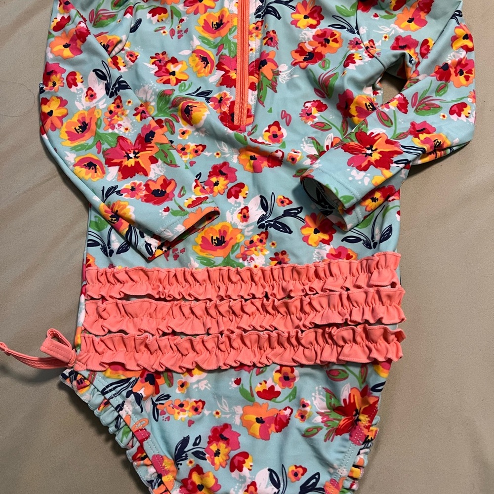 Ruffle Butts Blue and Red Rashguard Swimsuit